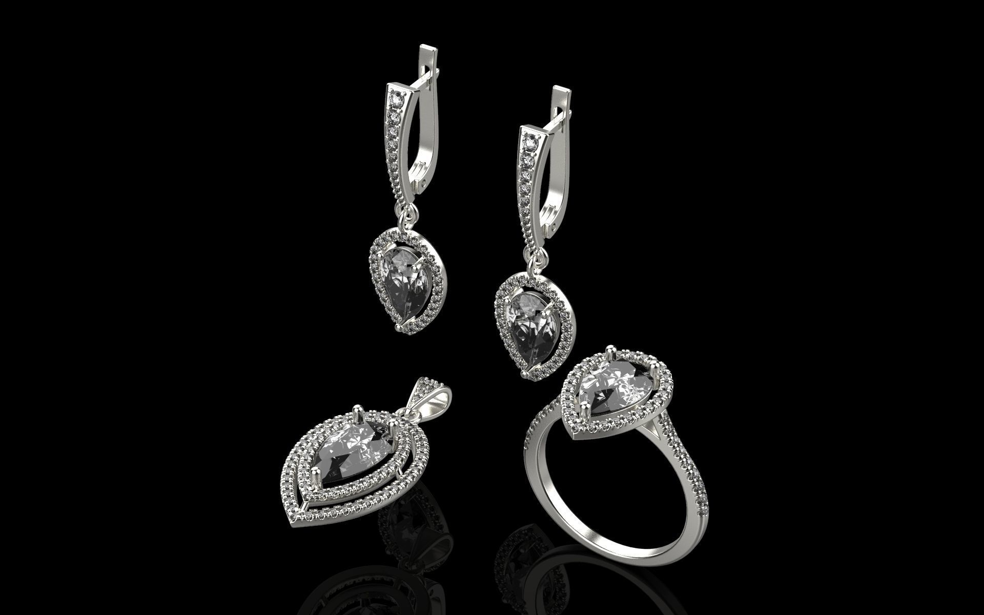 Tiffany set 3d model gold jewelry with diamonds 3D print model_1