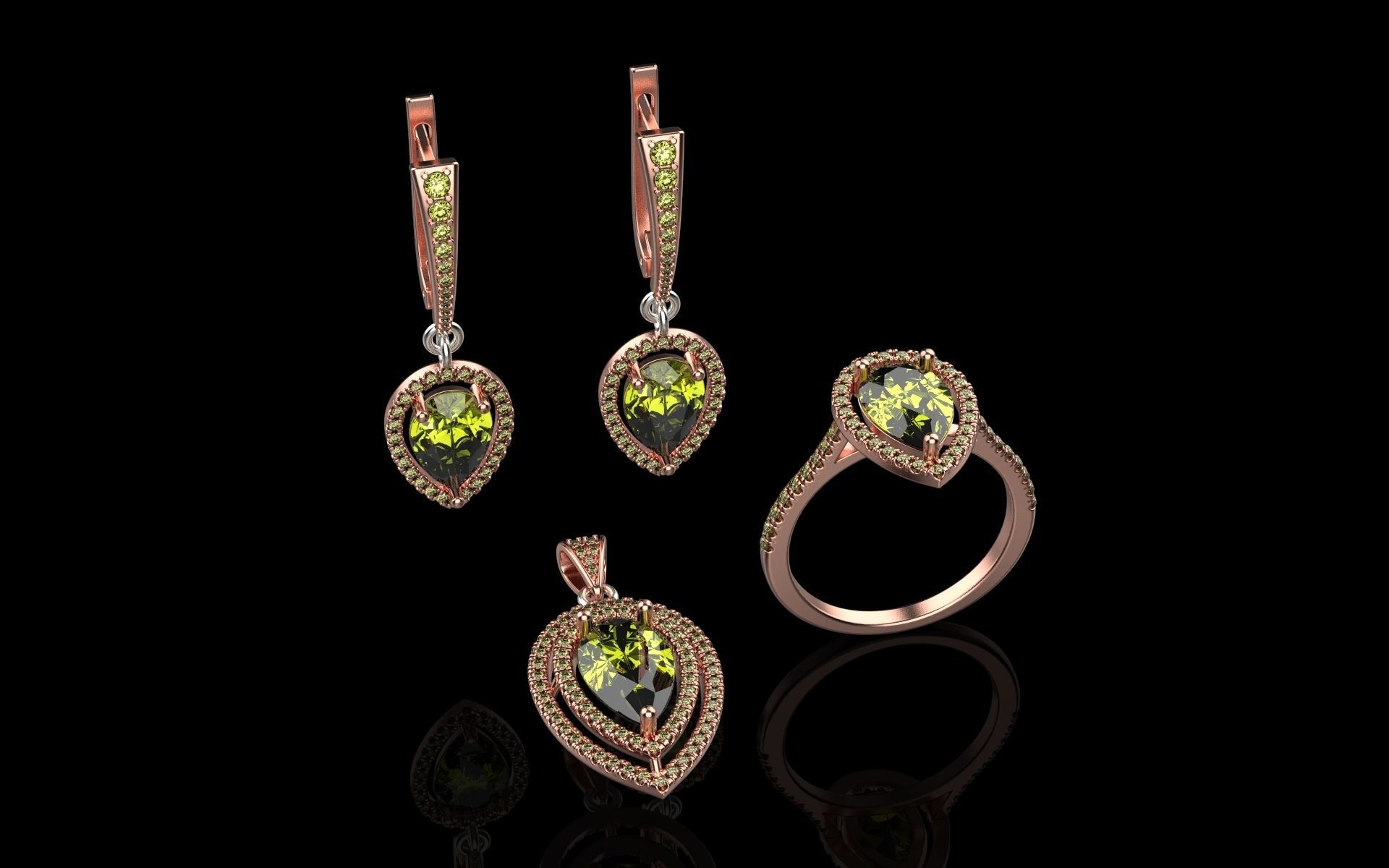 Tiffany set 3d model gold jewelry with diamonds 3D print model_2