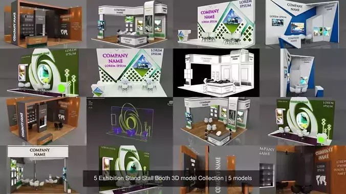5 Exhibition Stand Stall Booth 3D model Collection