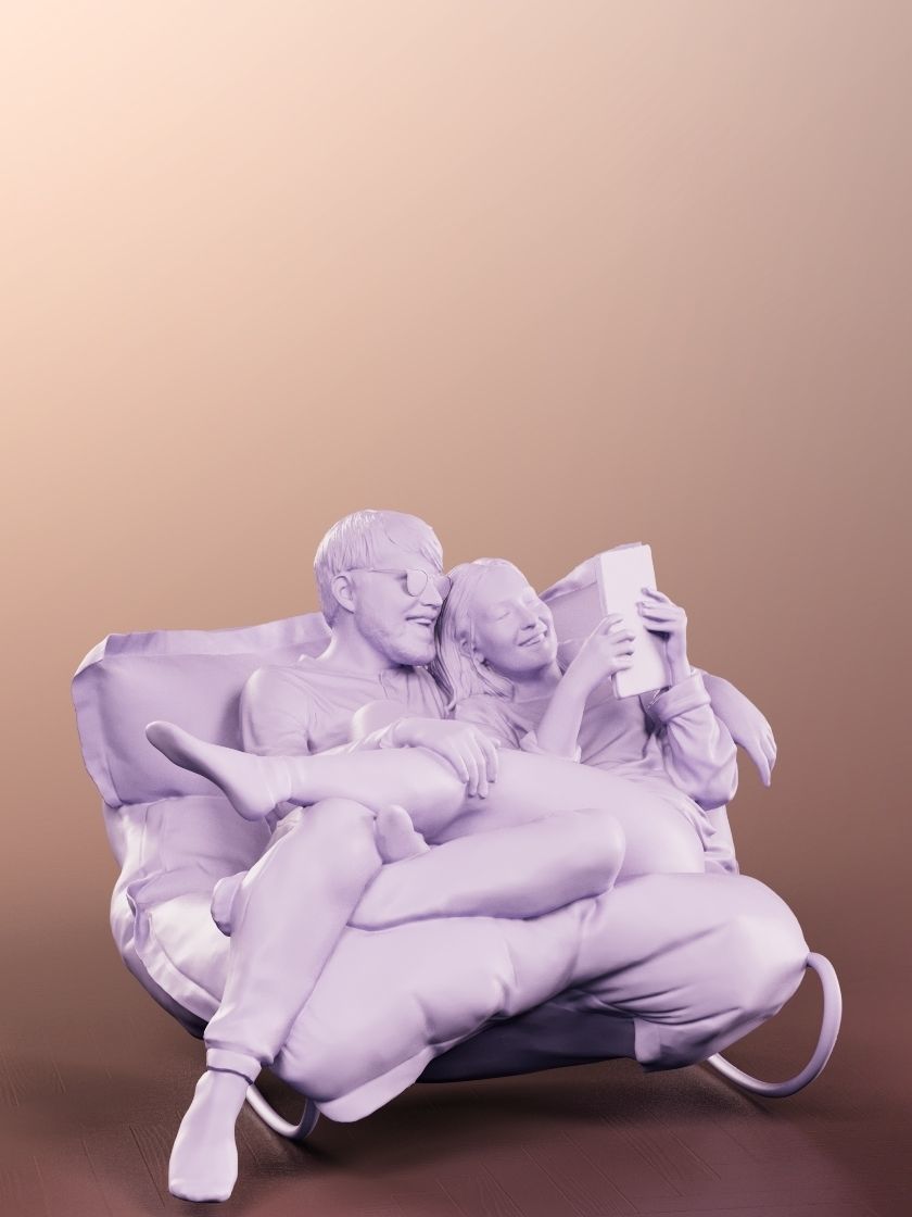 Silas And Noelle 12857 - Couple Sitting On Couch With Tablet Low-poly 3D model_4