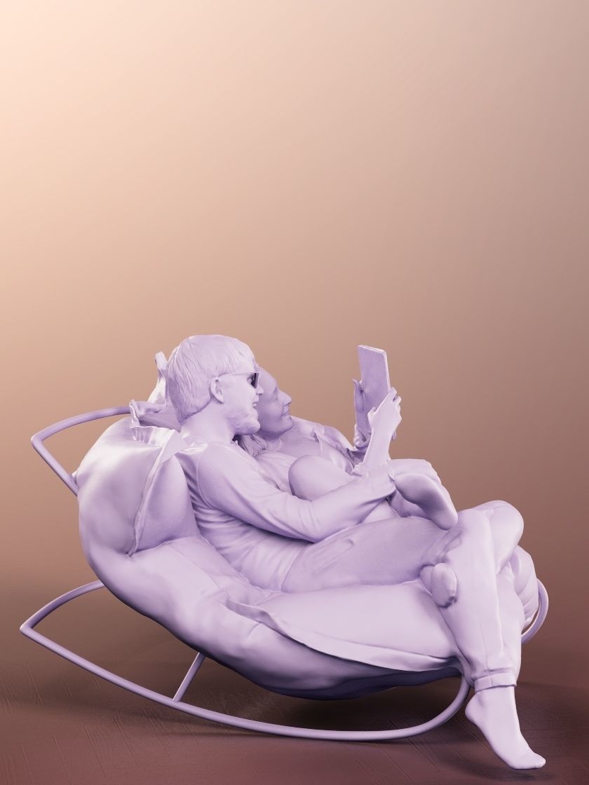 Silas And Noelle 12857 - Couple Sitting On Couch With Tablet Low-poly 3D model_5