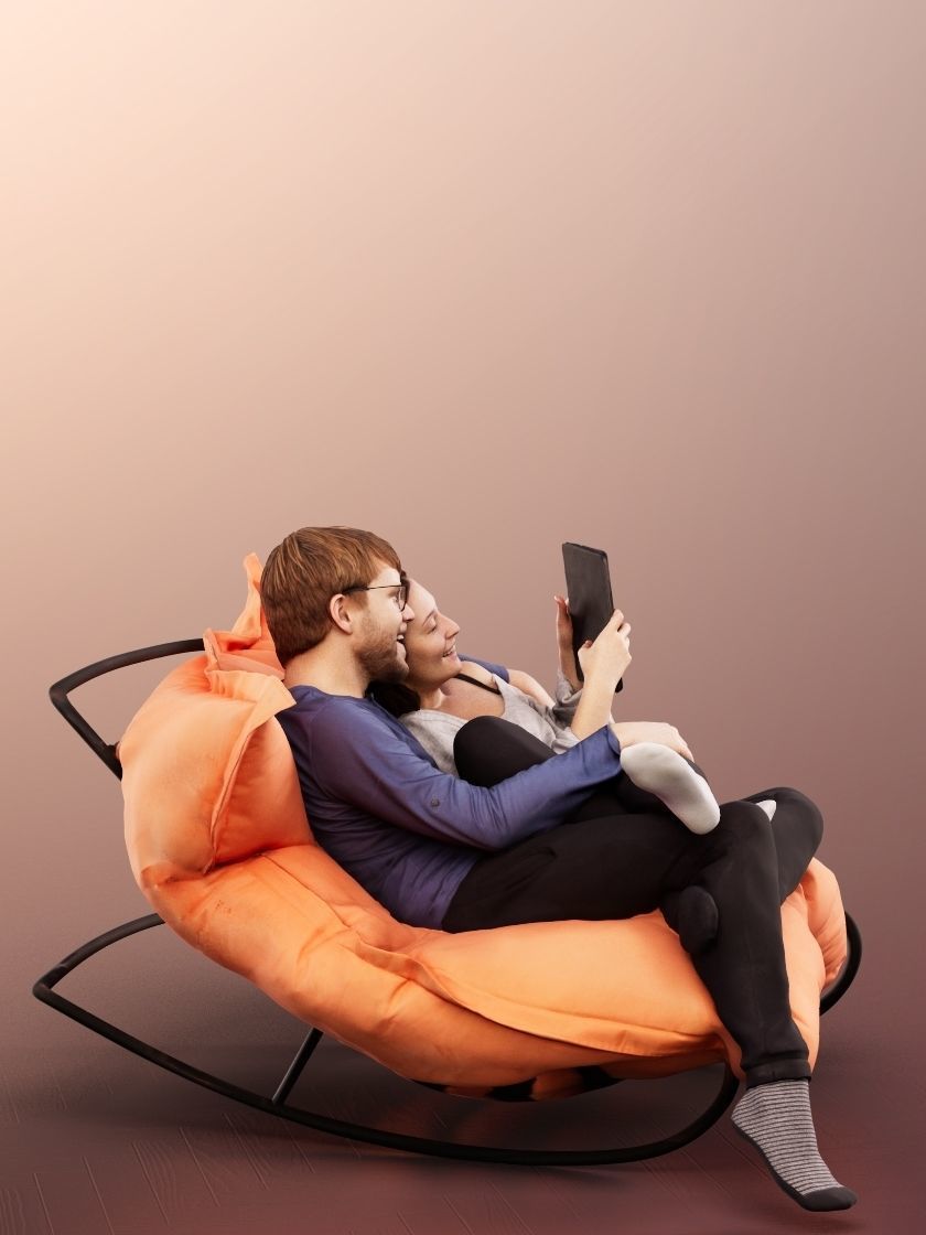 Silas And Noelle 12857 - Couple Sitting On Couch With Tablet Low-poly 3D model_3