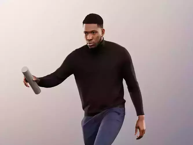 Theo 12835 - Casual Black Man Walking Up Stairs