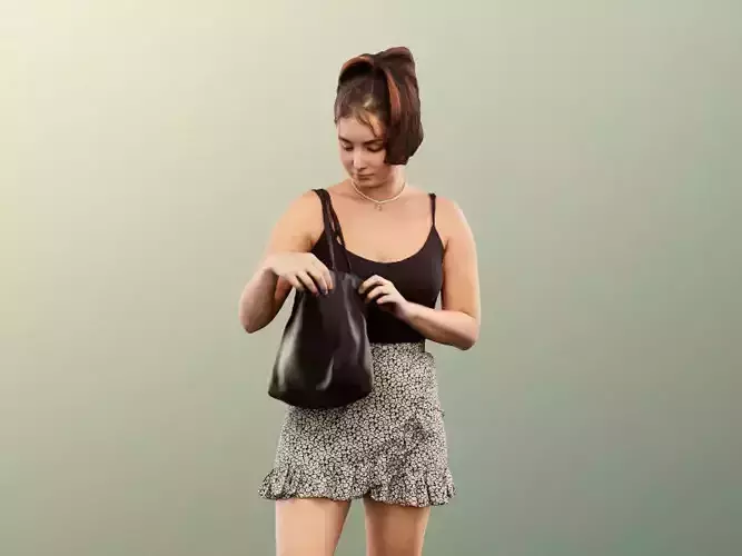 Jani 12816 - Standing Woman In Summer Outfit With Bag Low-poly 3D model