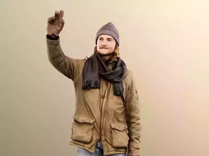 Jorge 12792 - Walking Man In Winter Outfit Waving