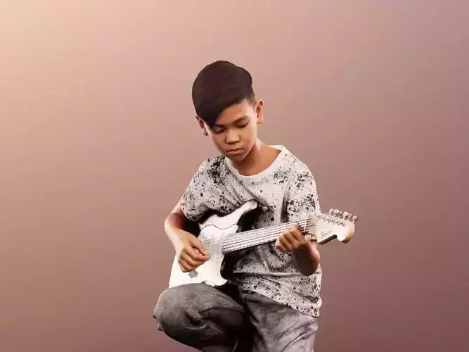 Jordan 12473 - Kneeing Asian Boy Playing Guitar Low-poly 3D model