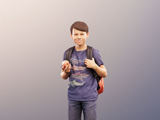 Manuel 12355 - Casual Boy Standing With Backpack And Apple Low-poly 3D model