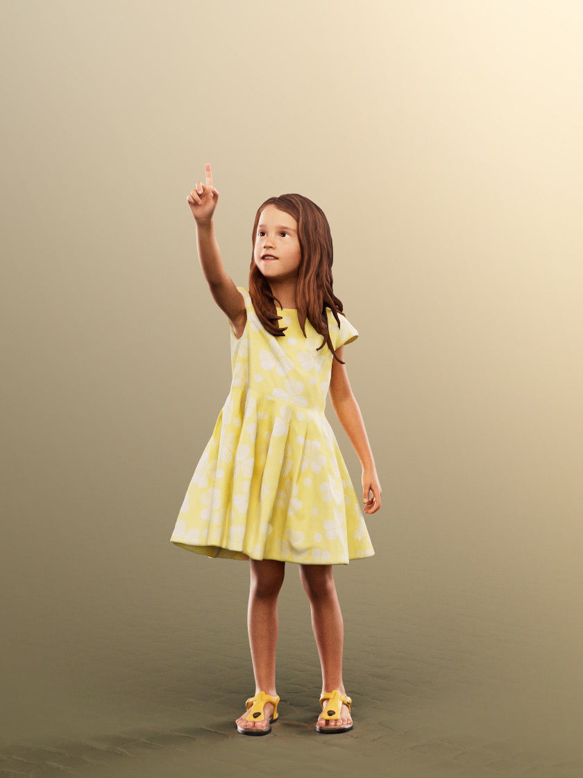 Leonie 12337 - Standing Elegant Girl In Dress Pointing Low-poly 3D model_2