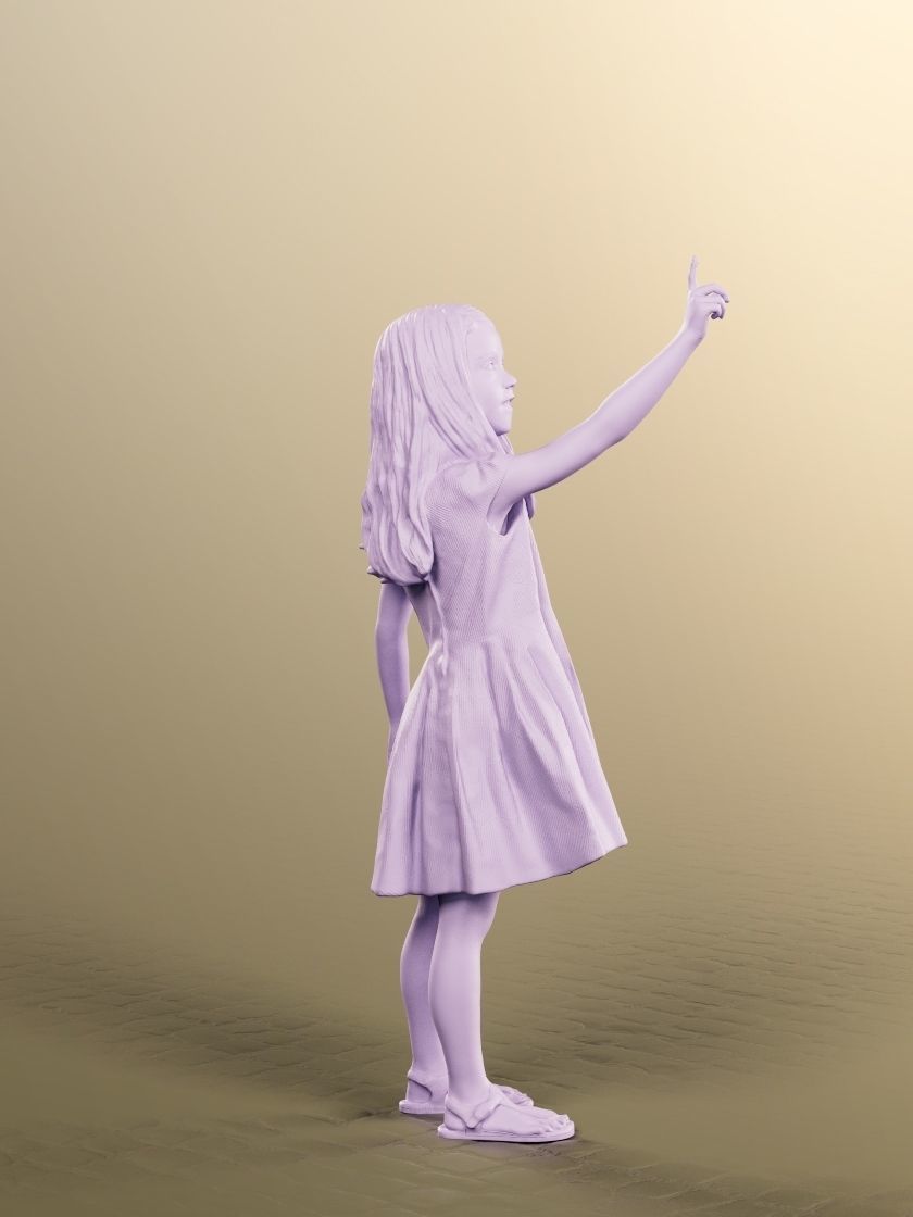 Leonie 12337 - Standing Elegant Girl In Dress Pointing Low-poly 3D model_5