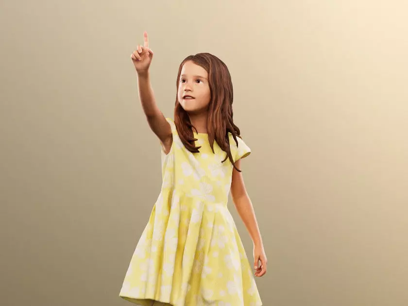 Leonie 12337 - Standing Elegant Girl In Dress Pointing Low-poly 3D model_0