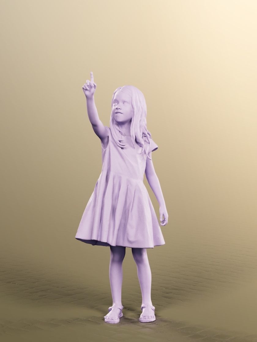 Leonie 12337 - Standing Elegant Girl In Dress Pointing Low-poly 3D model_4
