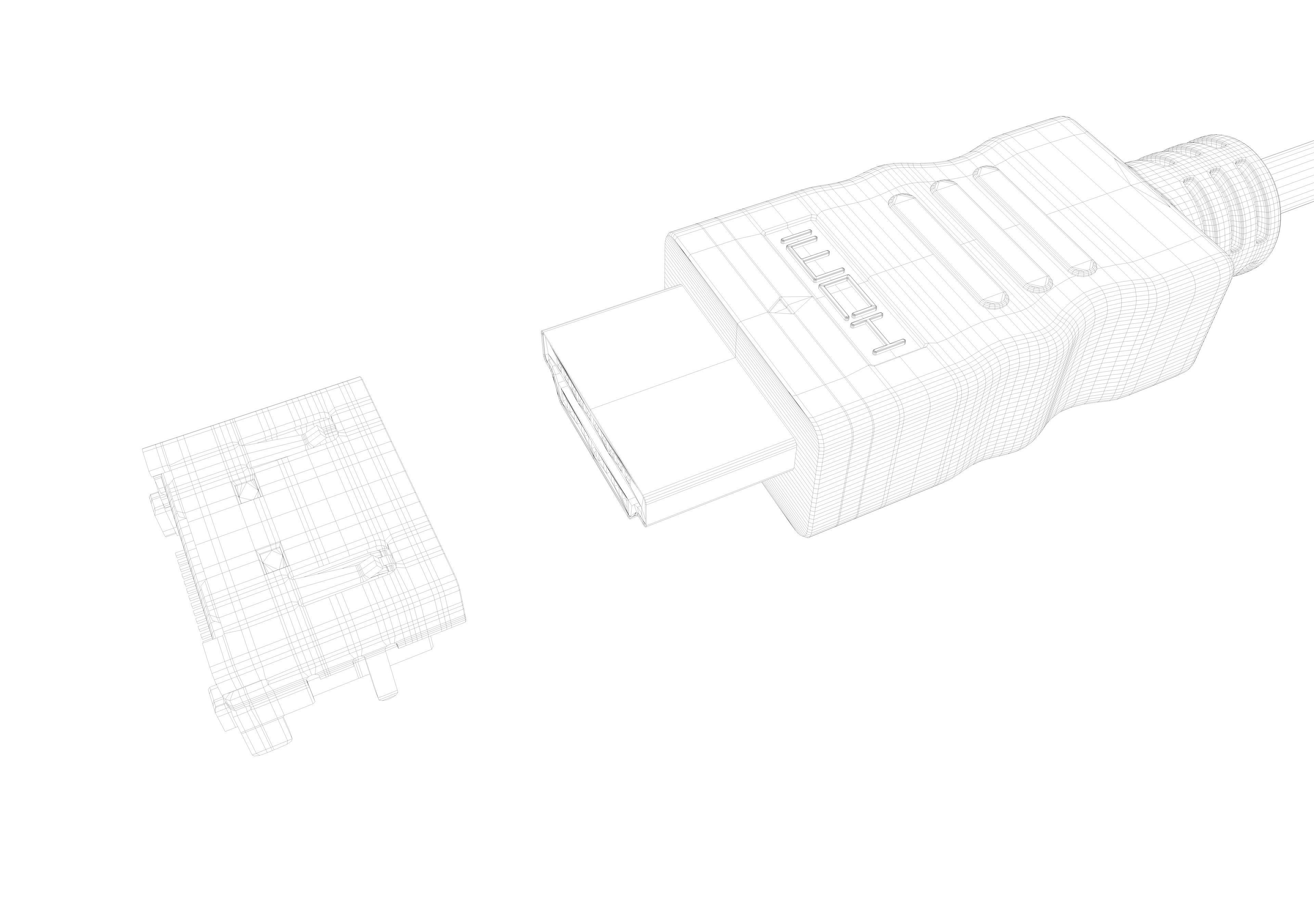 HDMI male and female connector 3D model_6
