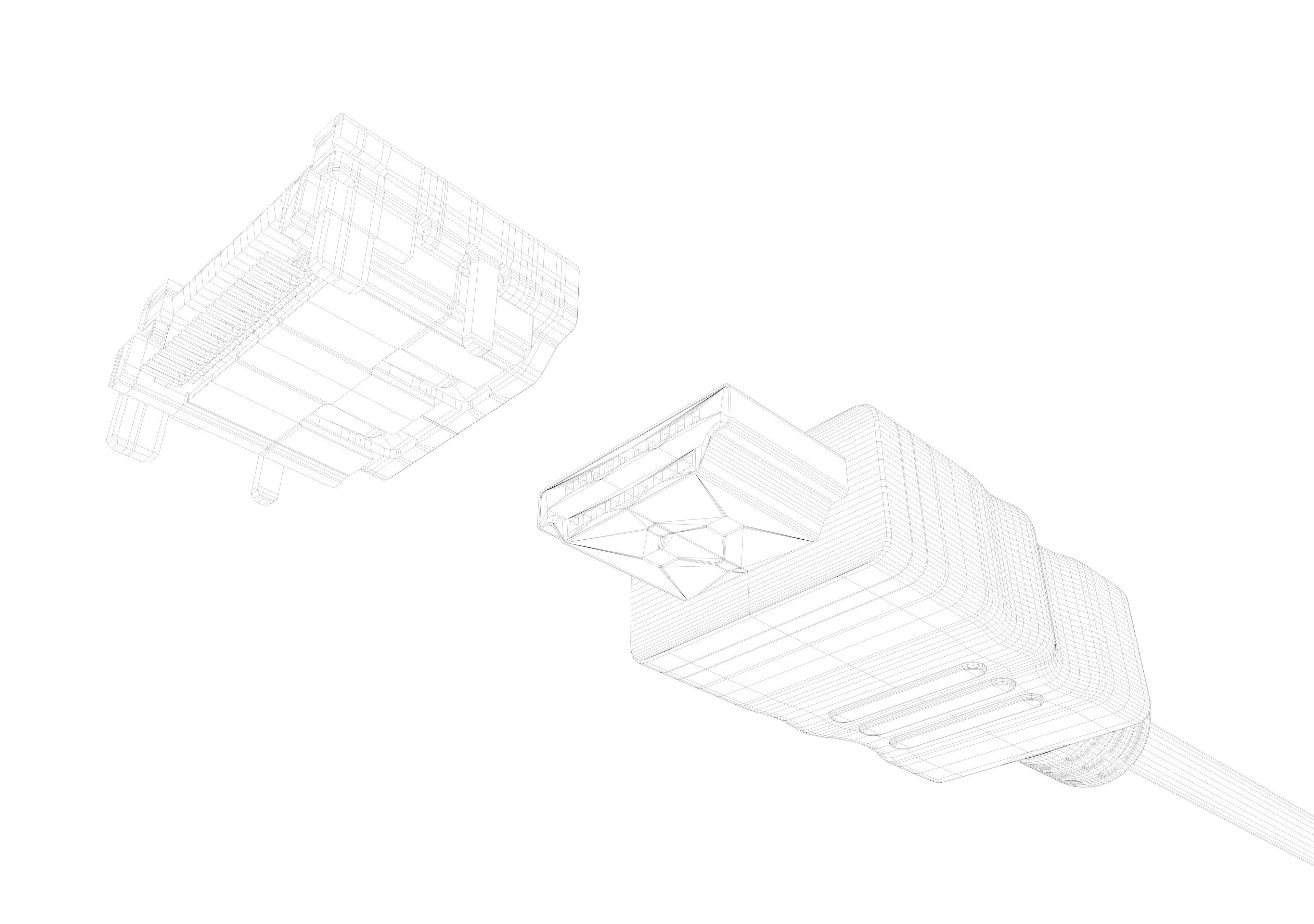HDMI male and female connector 3D model_7