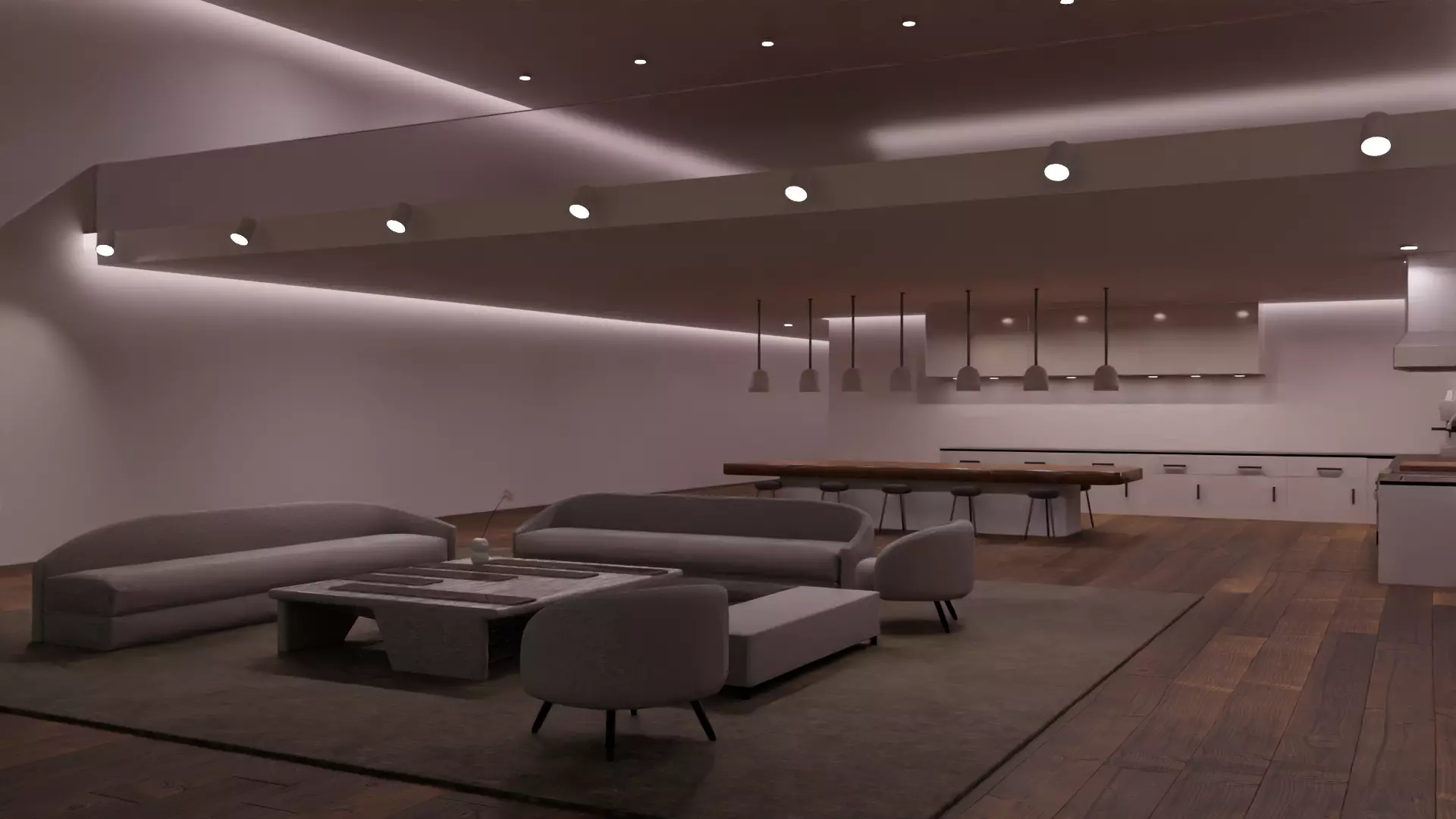 interior living room with couches and lighting 3D model_0