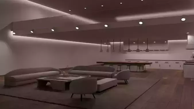 interior living room with couches and lighting 3D model