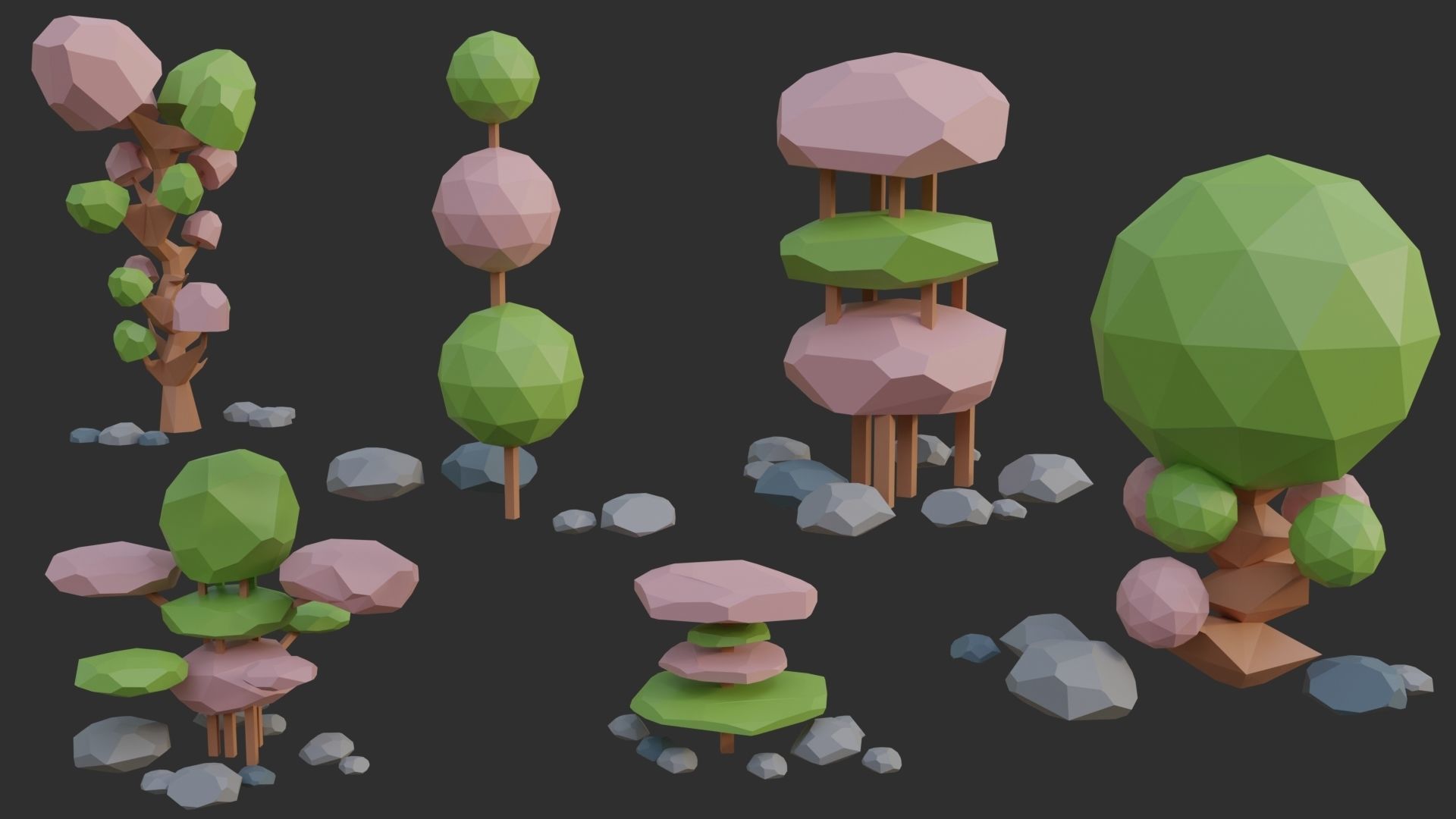 Low Poly Trees 4 seasons pack Low-poly 3D model_17
