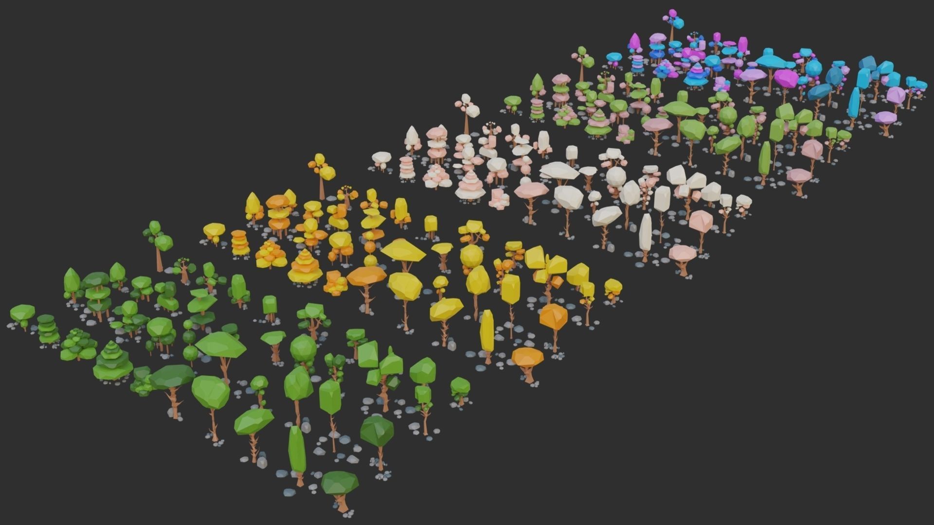 Low Poly Trees 4 seasons pack Low-poly 3D model_1