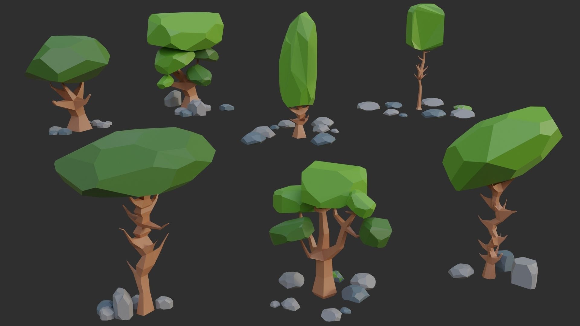 Low Poly Trees 4 seasons pack Low-poly 3D model_5