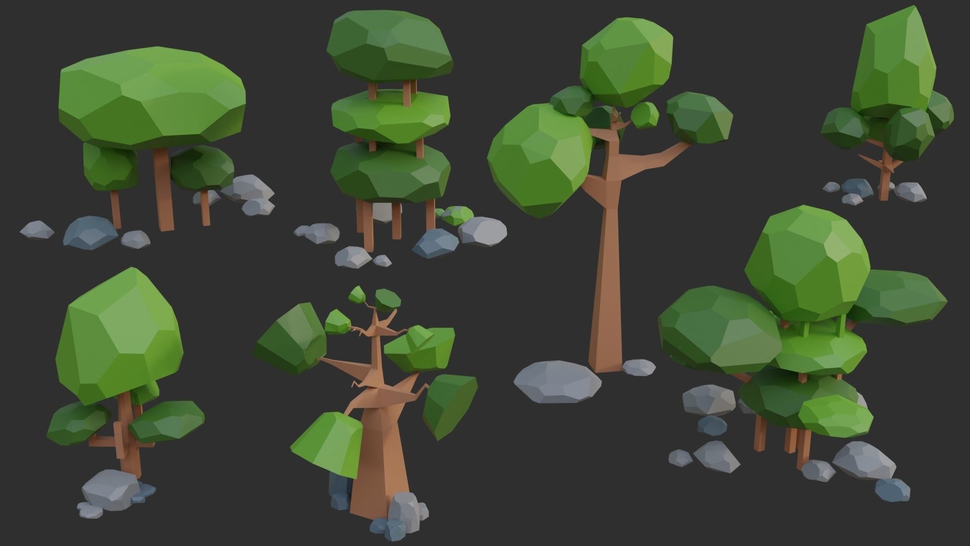 Low Poly Trees 4 seasons pack Low-poly 3D model_3