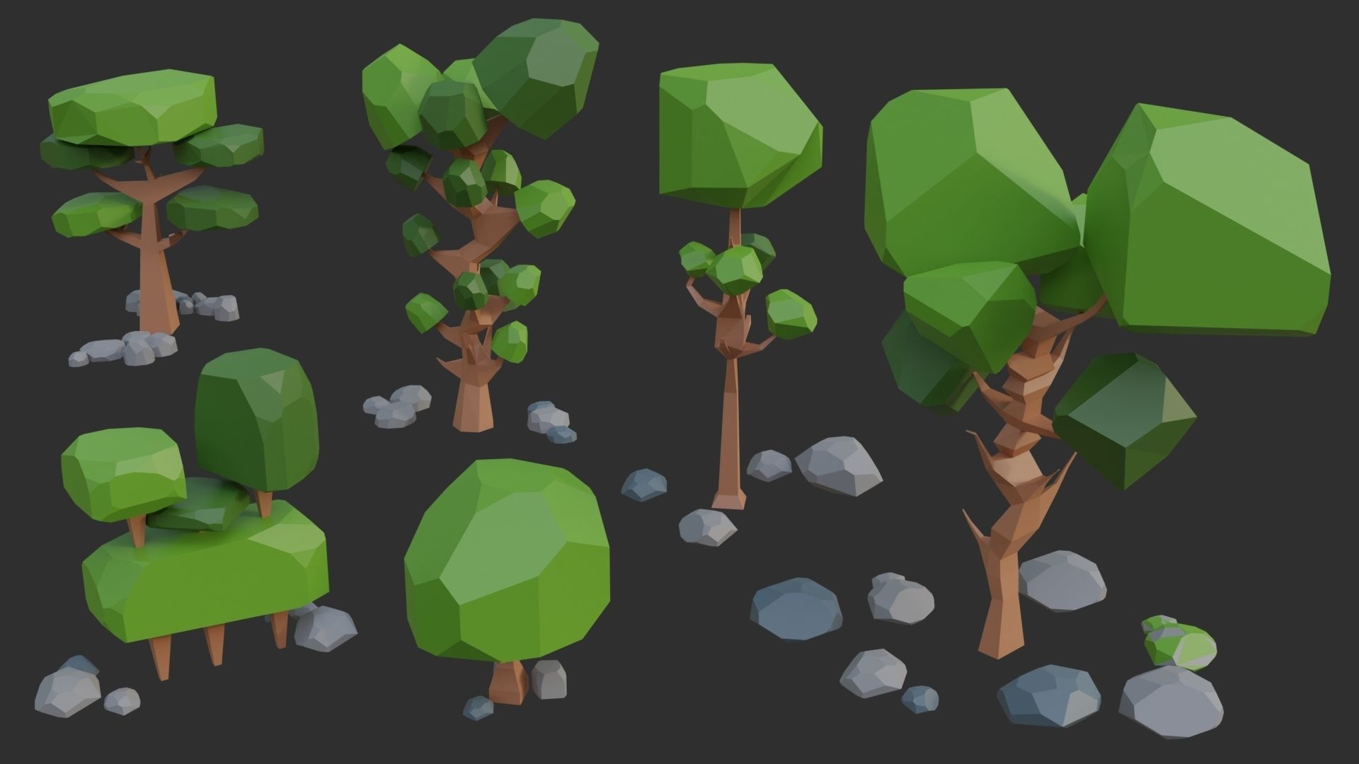 Low Poly Trees 4 seasons pack Low-poly 3D model_6