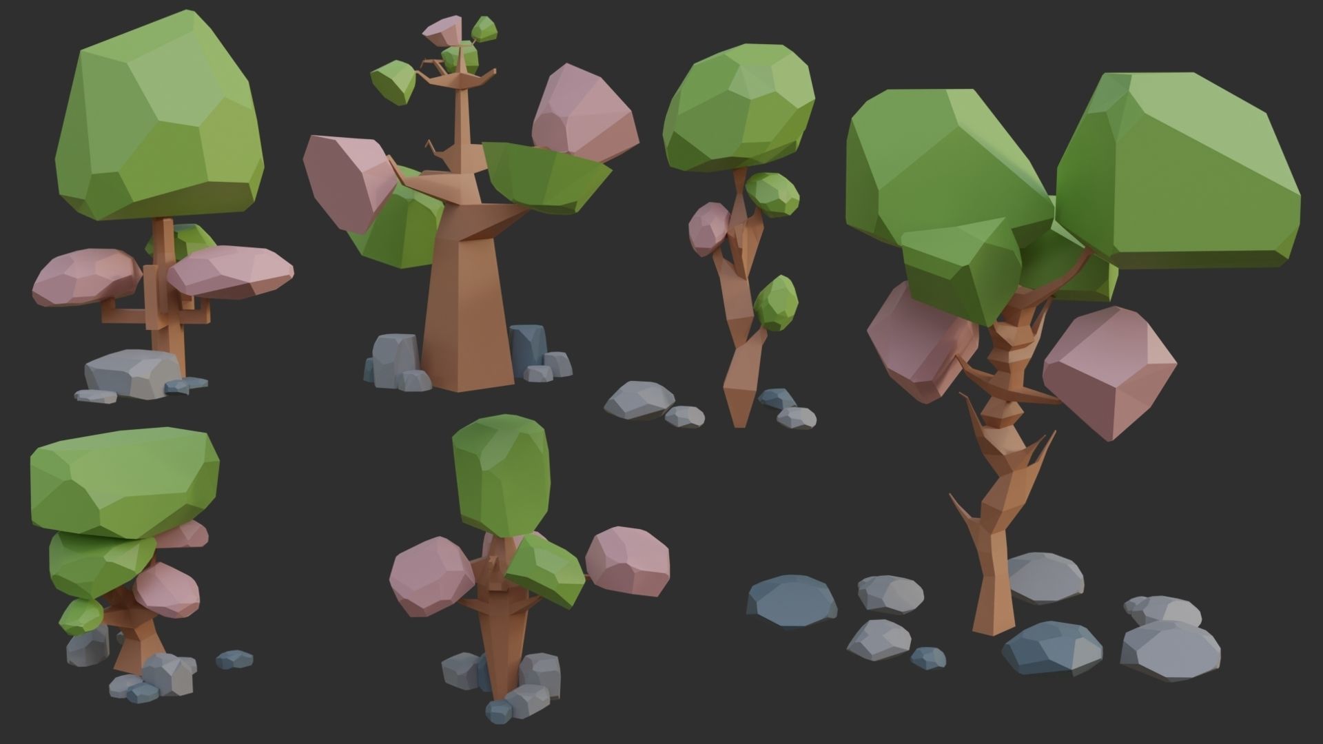 Low Poly Trees 4 seasons pack Low-poly 3D model_18