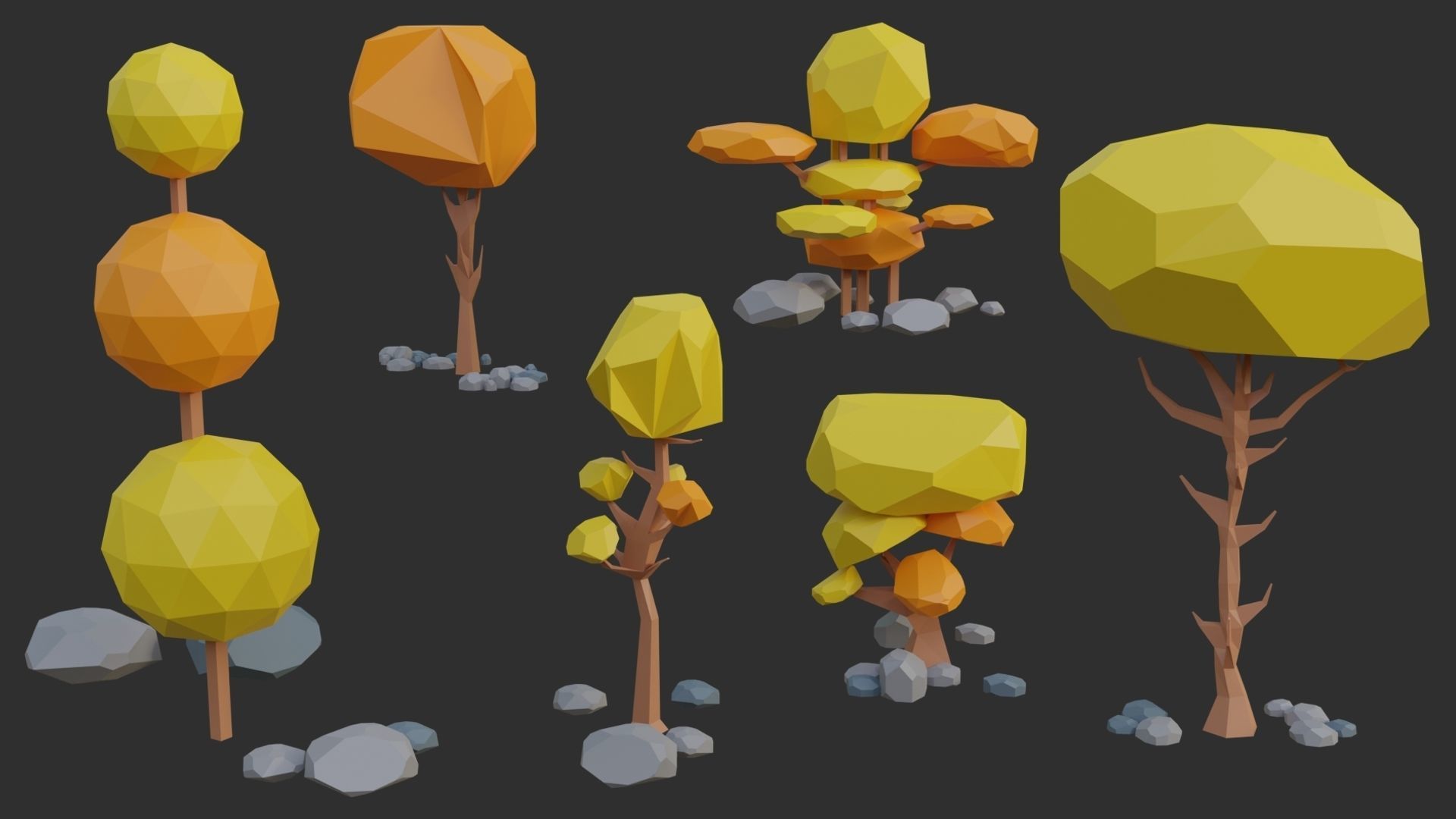 Low Poly Trees 4 seasons pack Low-poly 3D model_10