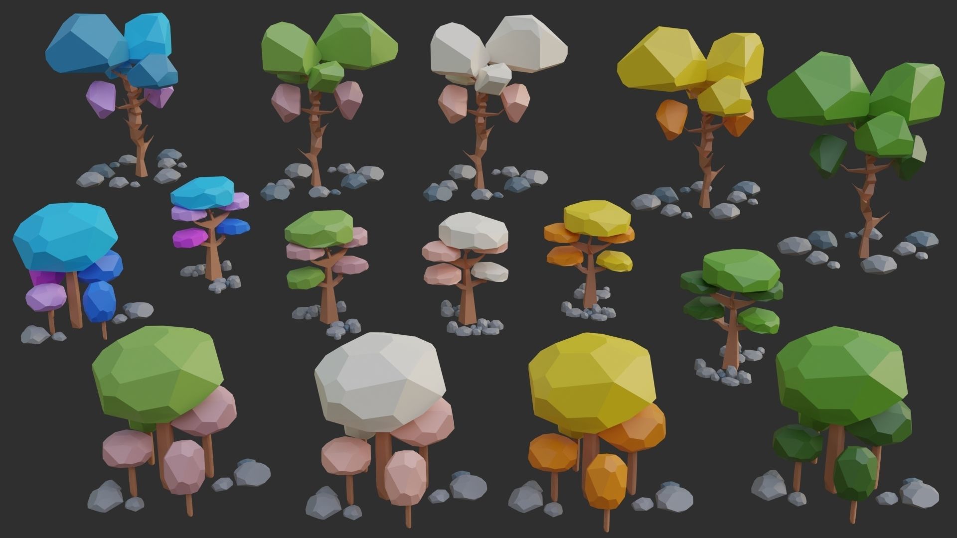 Low Poly Trees 4 seasons pack Low-poly 3D model_21