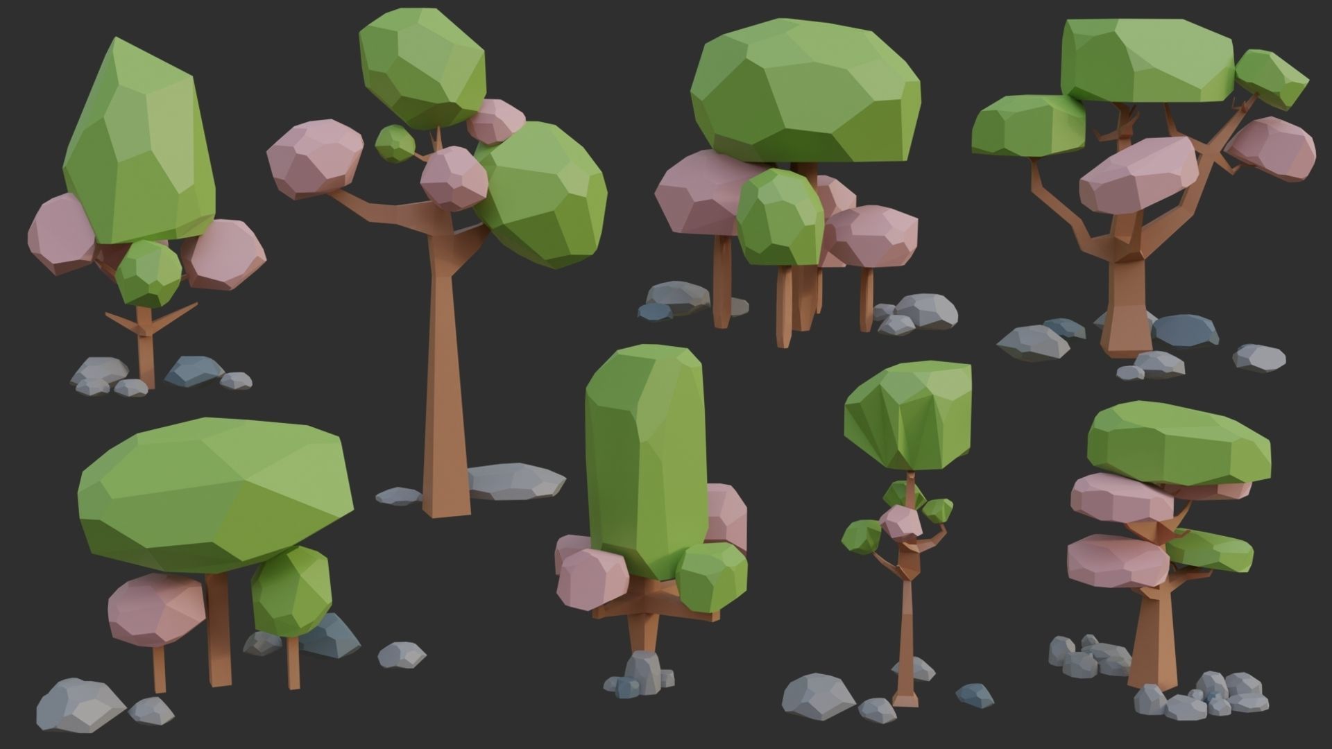 Low Poly Trees 4 seasons pack Low-poly 3D model_19