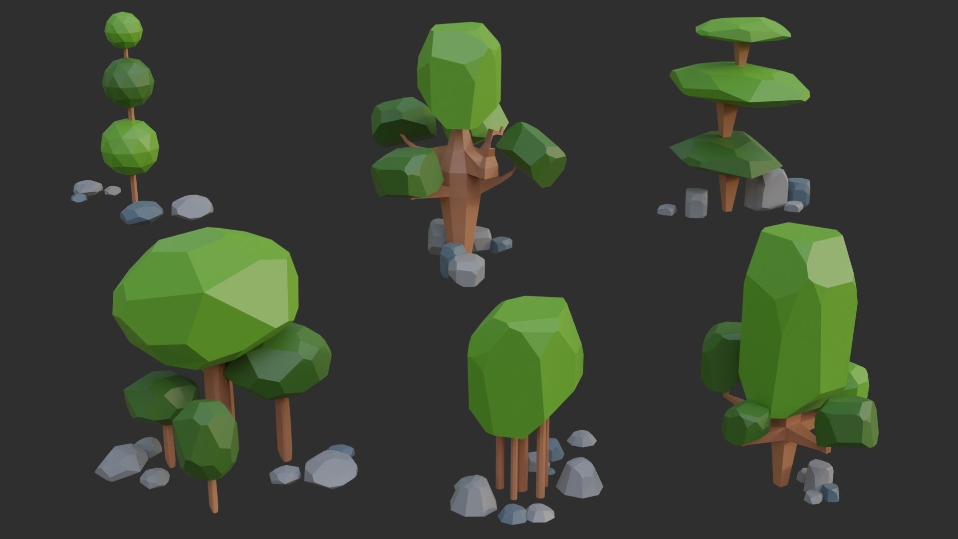 Low Poly Trees 4 seasons pack Low-poly 3D model_4
