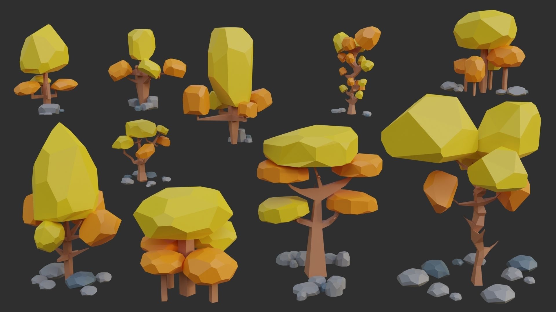 Low Poly Trees 4 seasons pack Low-poly 3D model_9