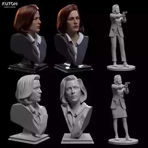 Scully bust of woman holding gun 3D print model