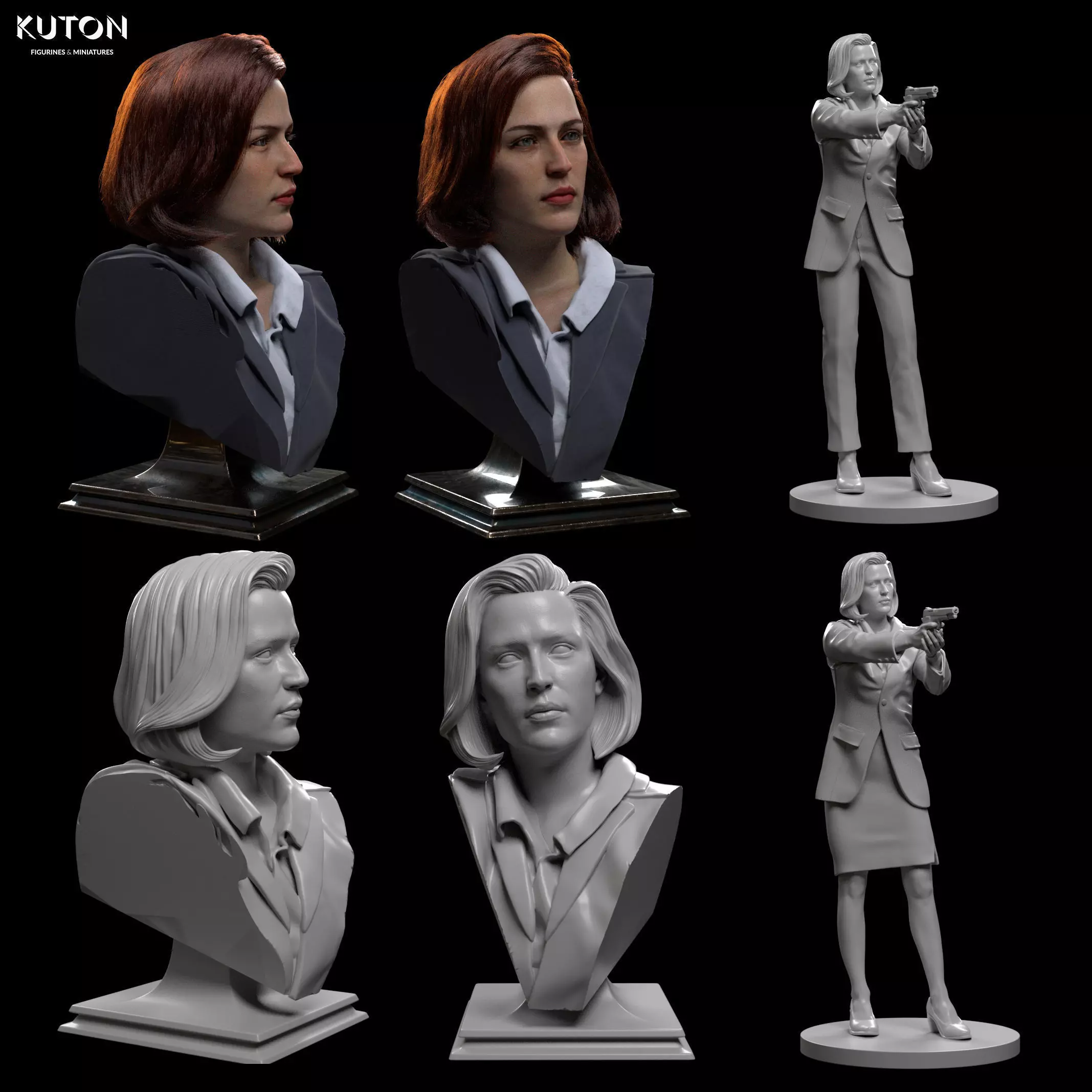 Scully bust of woman holding gun 3D print model