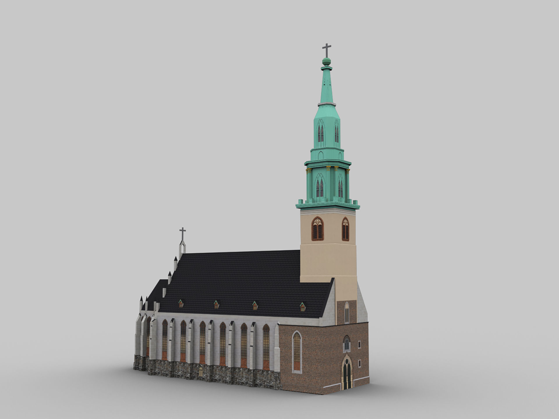 Church lowpoly with spire Low-poly 3D model_2