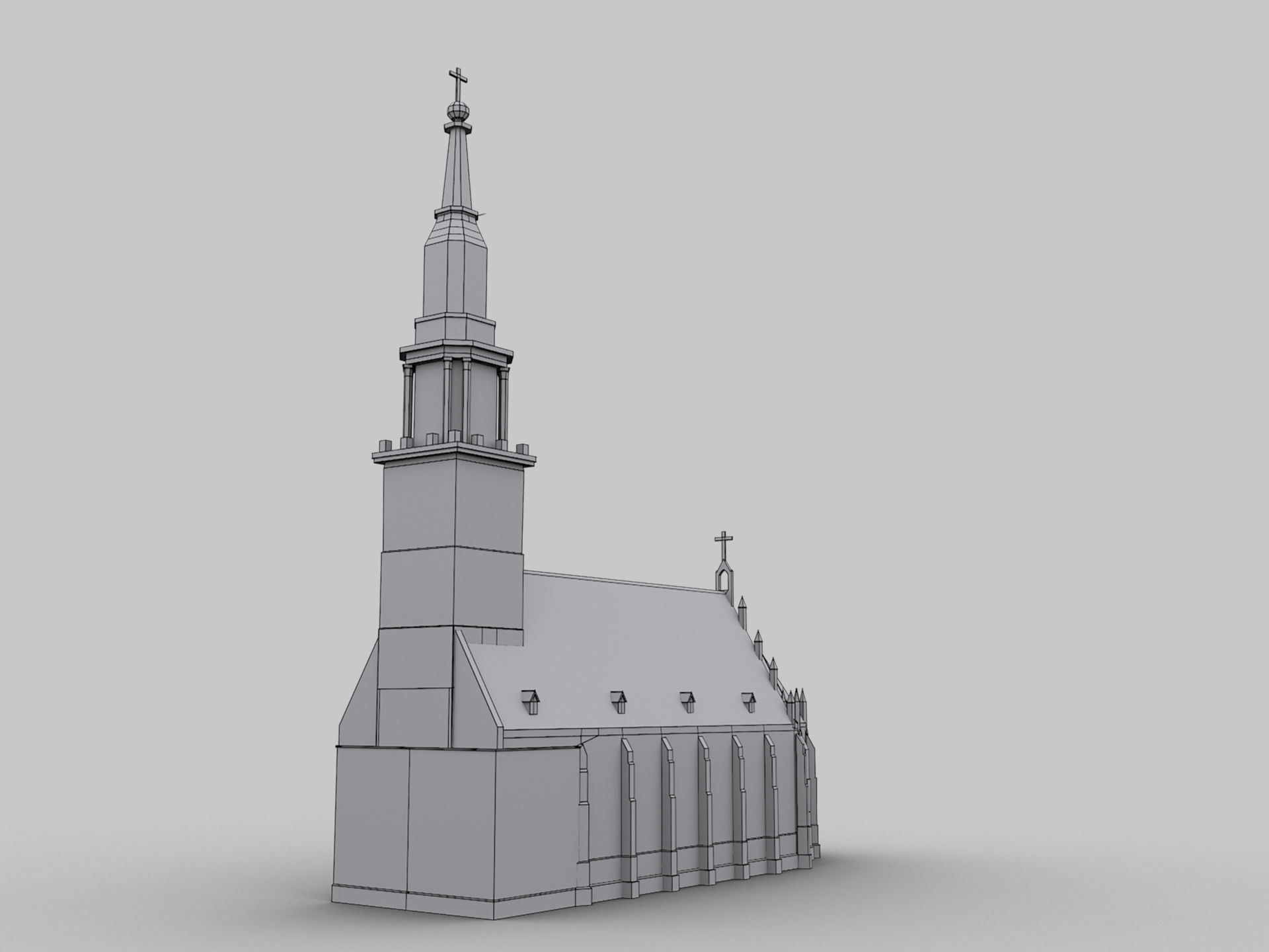 Church lowpoly with spire Low-poly 3D model_4
