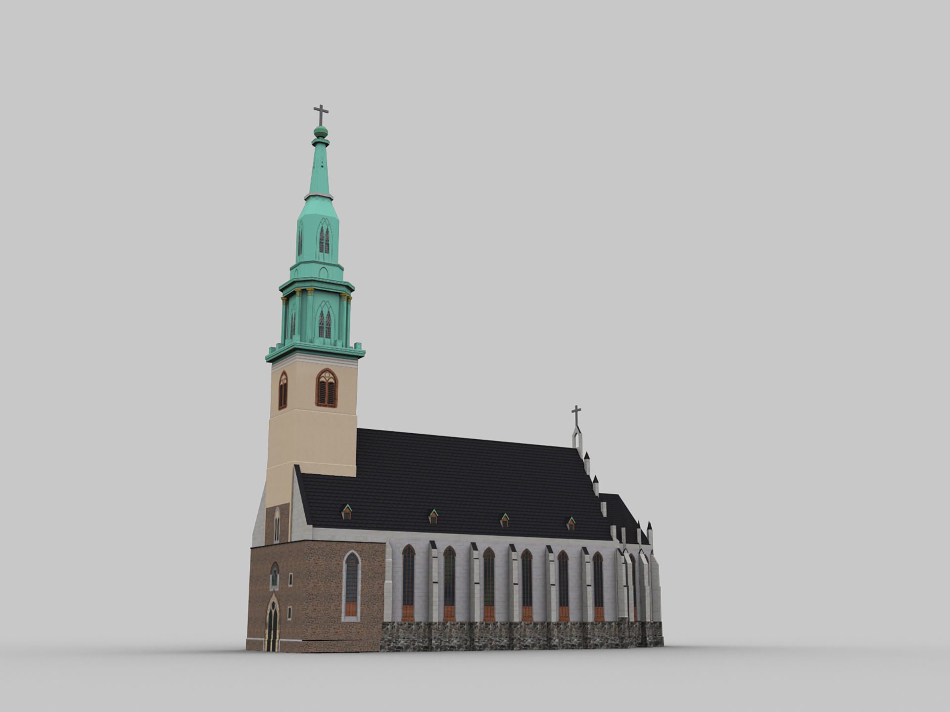 Church lowpoly with spire Low-poly 3D model_3