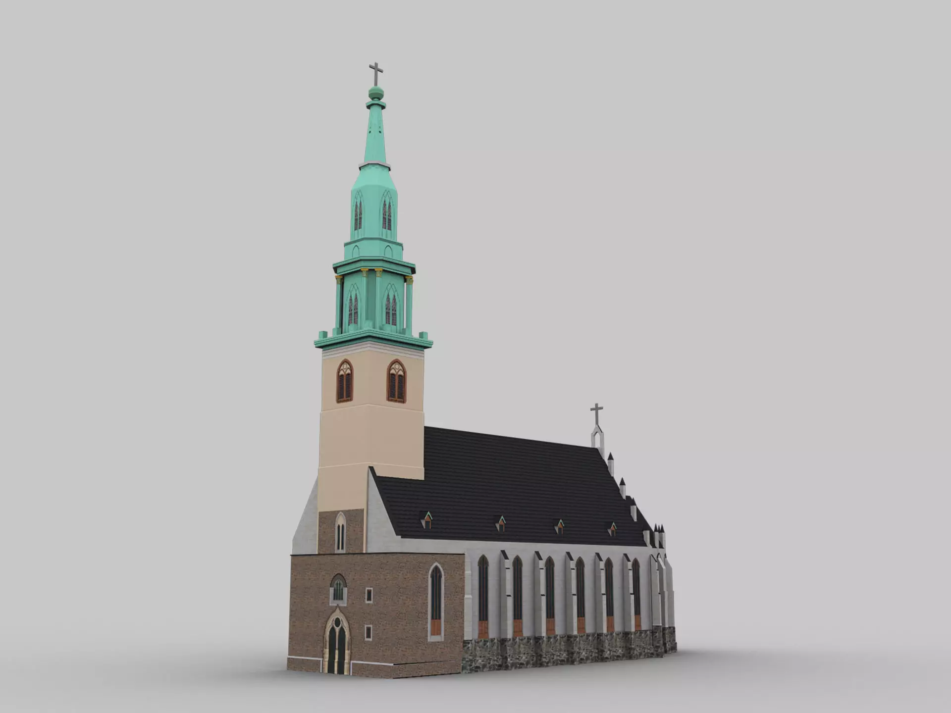 Church lowpoly with spire Low-poly 3D model_0