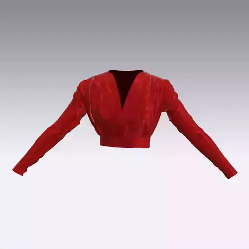 BLOUSE ANVELOPE DRAPED LOOK V NECKLINE RED SATIN MODERN