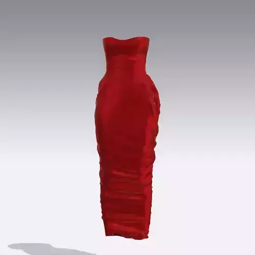 DRESS STRAPLESS LOOK RED SATIN LONG DRAPED MODERN