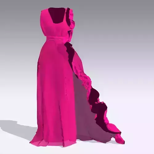 DRESS DARK PINK LOOK DRAPED SLIT RUFFLED LONG DRESS 
