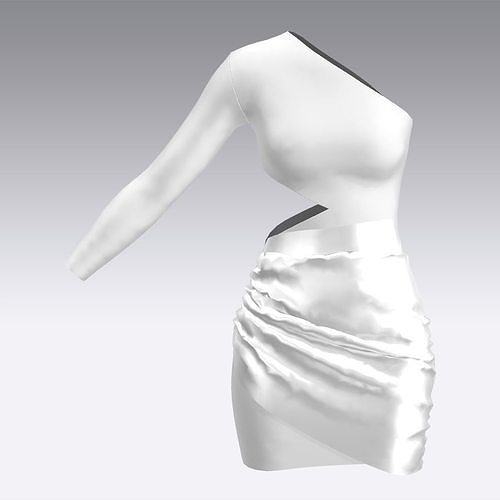 DRESS LOOK WHITE MATTE ANG SATIN RUFFLED DRESS ONE SHOULDER  3D model