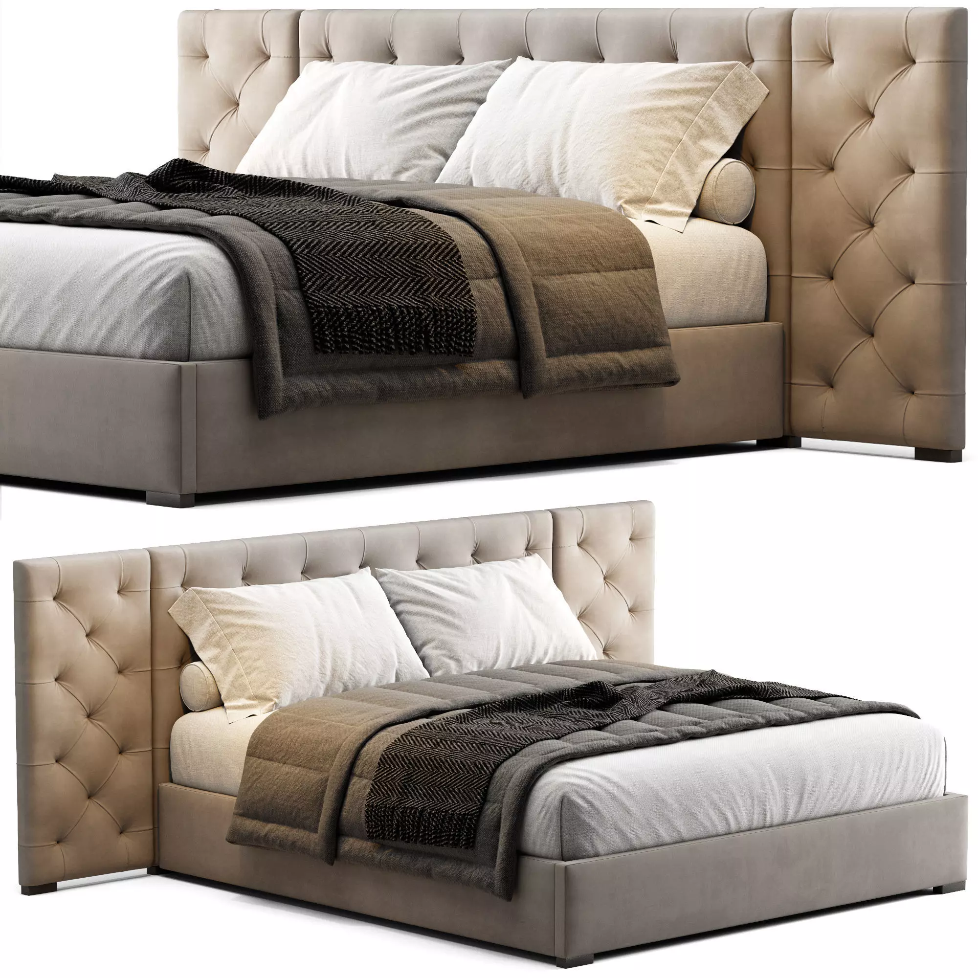 MODENA FABRIC DIAMOND-TUFTED EXTENDED BED 3D model_0