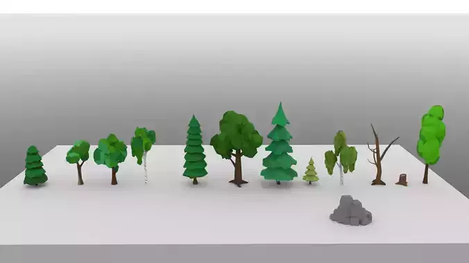 Low Poly Tree group of trees and rocks