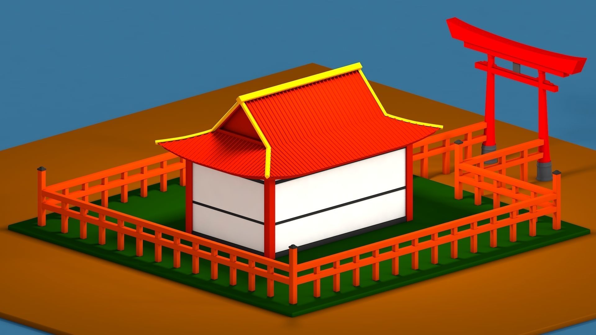 Japanese Shrine Low-poly 3D model_3