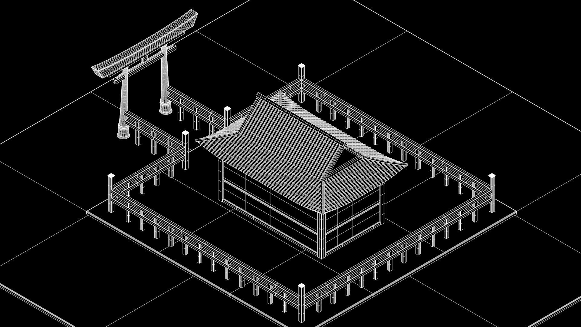 Japanese Shrine Low-poly 3D model_7