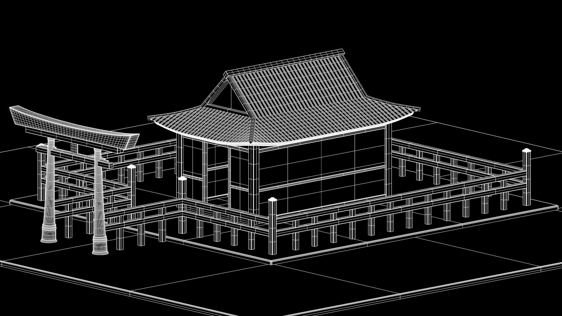 Japanese Shrine Low-poly 3D model_6