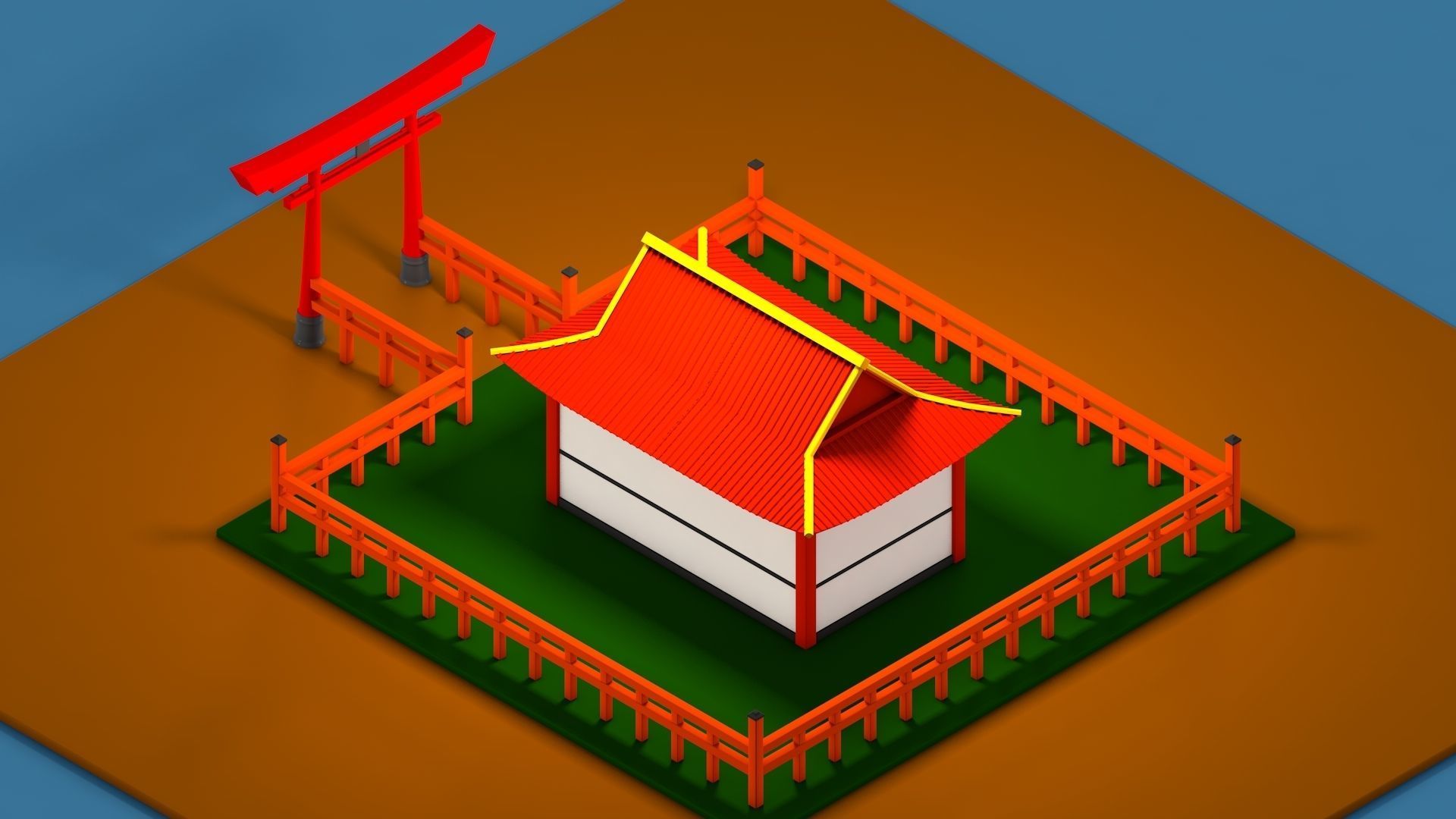 Japanese Shrine Low-poly 3D model_1