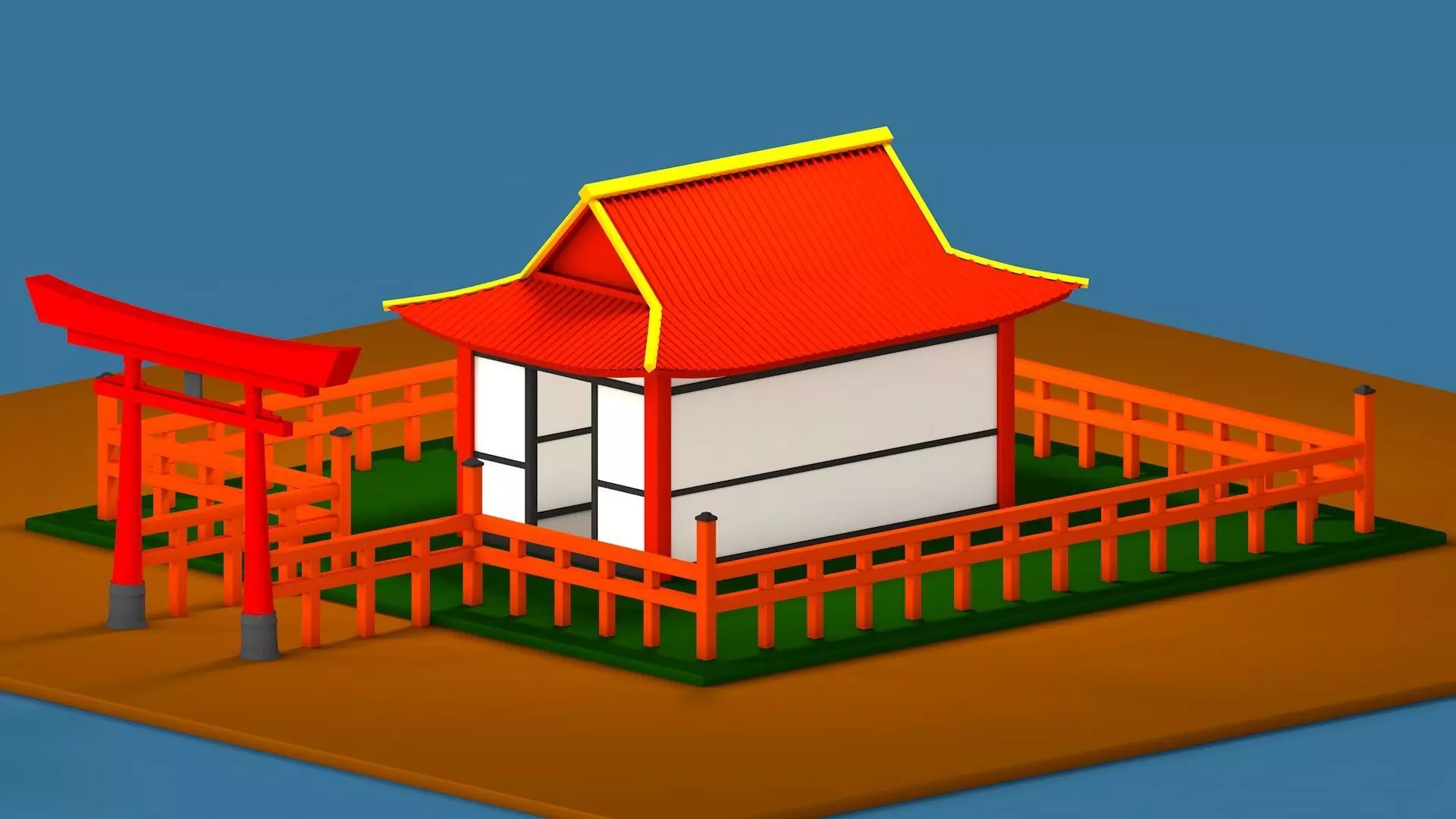 Japanese Shrine Low-poly 3D model_0