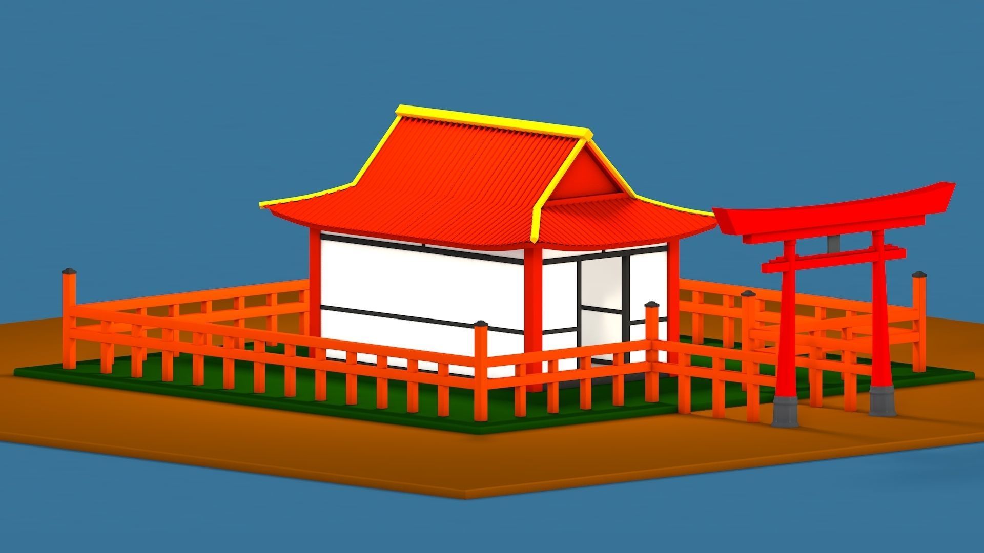 Japanese Shrine Low-poly 3D model_2