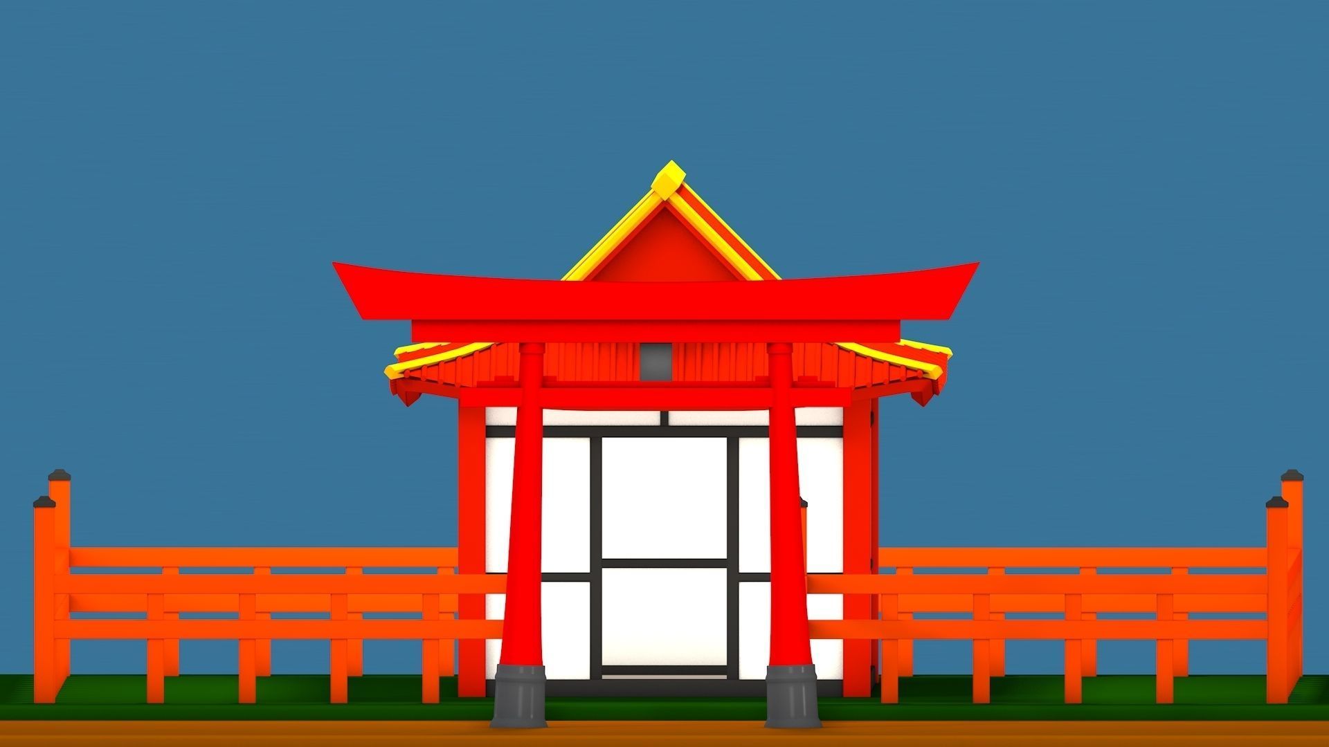Japanese Shrine Low-poly 3D model_5