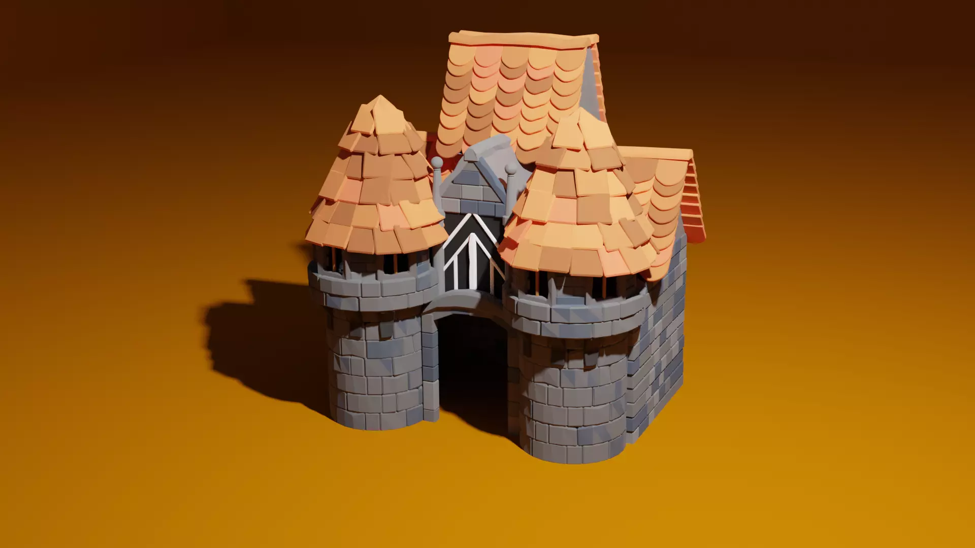 Warehouse Low poly castle made of paper 3D model_0